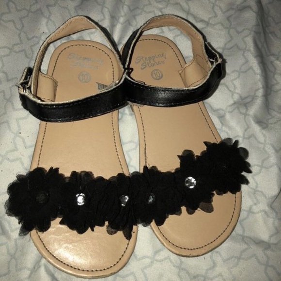 little girls black sandals